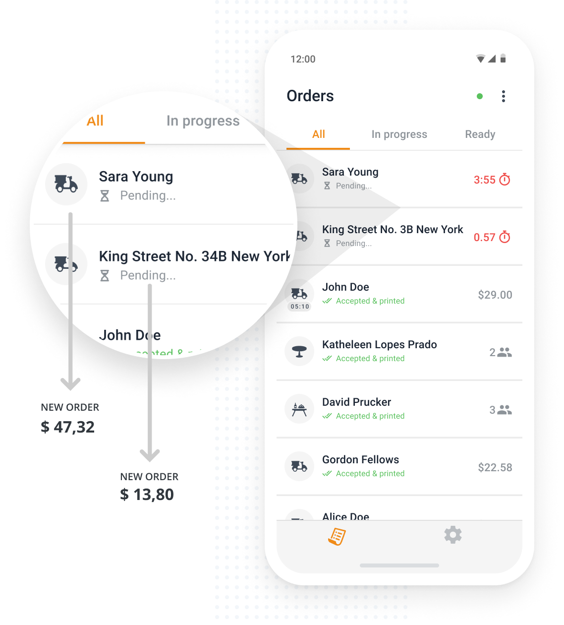 Simply install our restaurant ordering app for Android or iOS, on your own smartphone, tablet or iPad to accept incoming food orders or table reservations