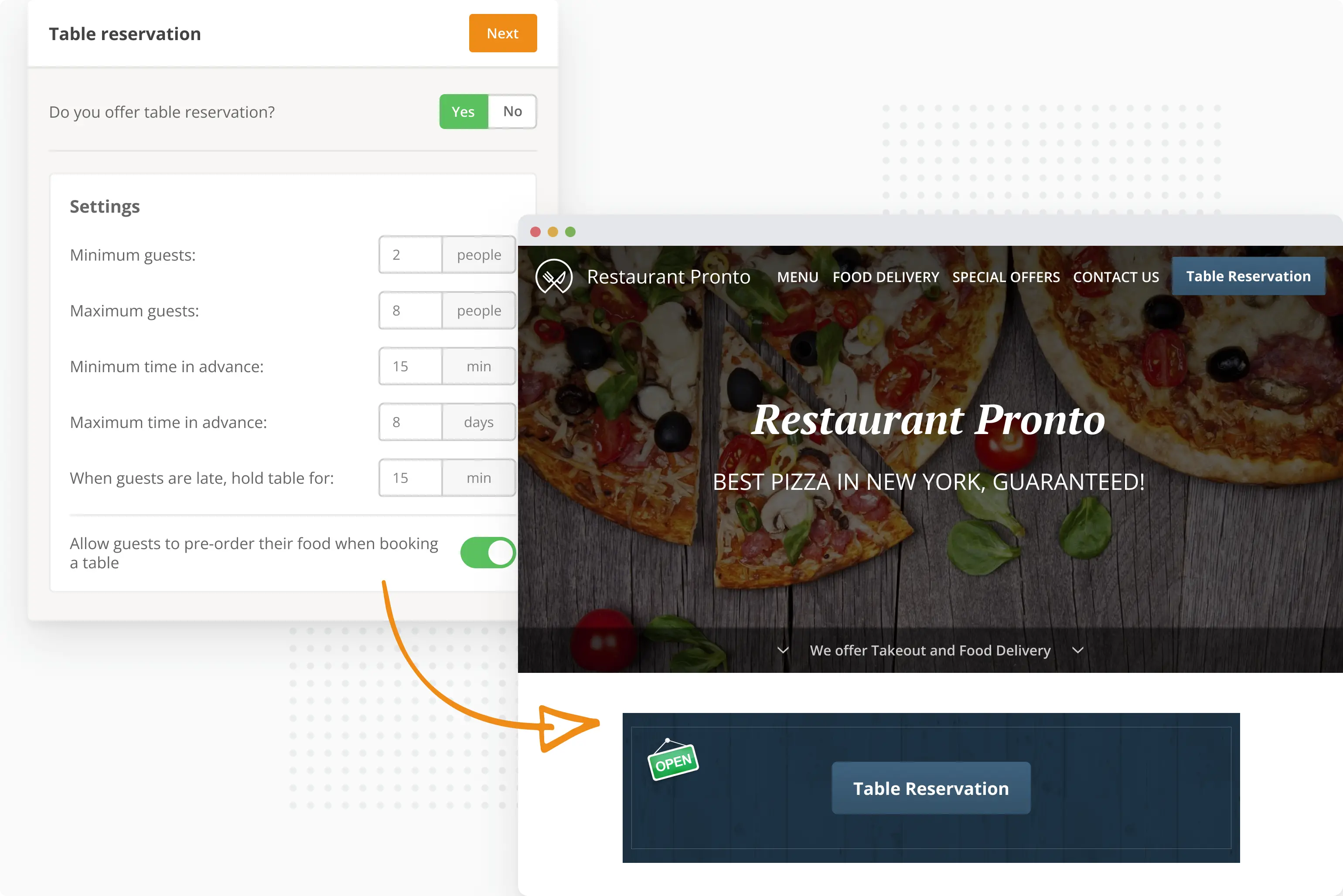 pre order food online with a table reservation system