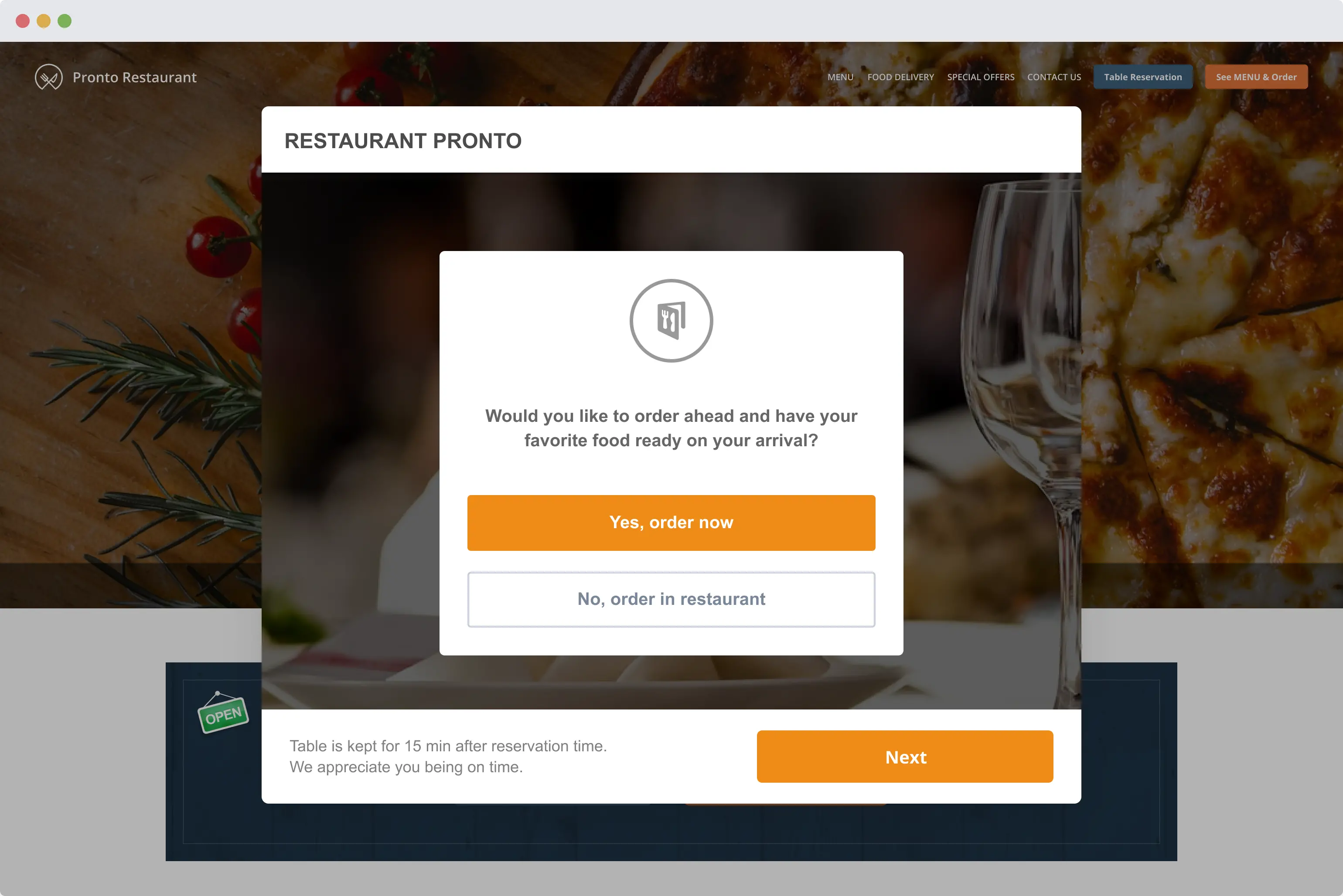 order food before arriving at the restaurant with a restaurant pre-order system