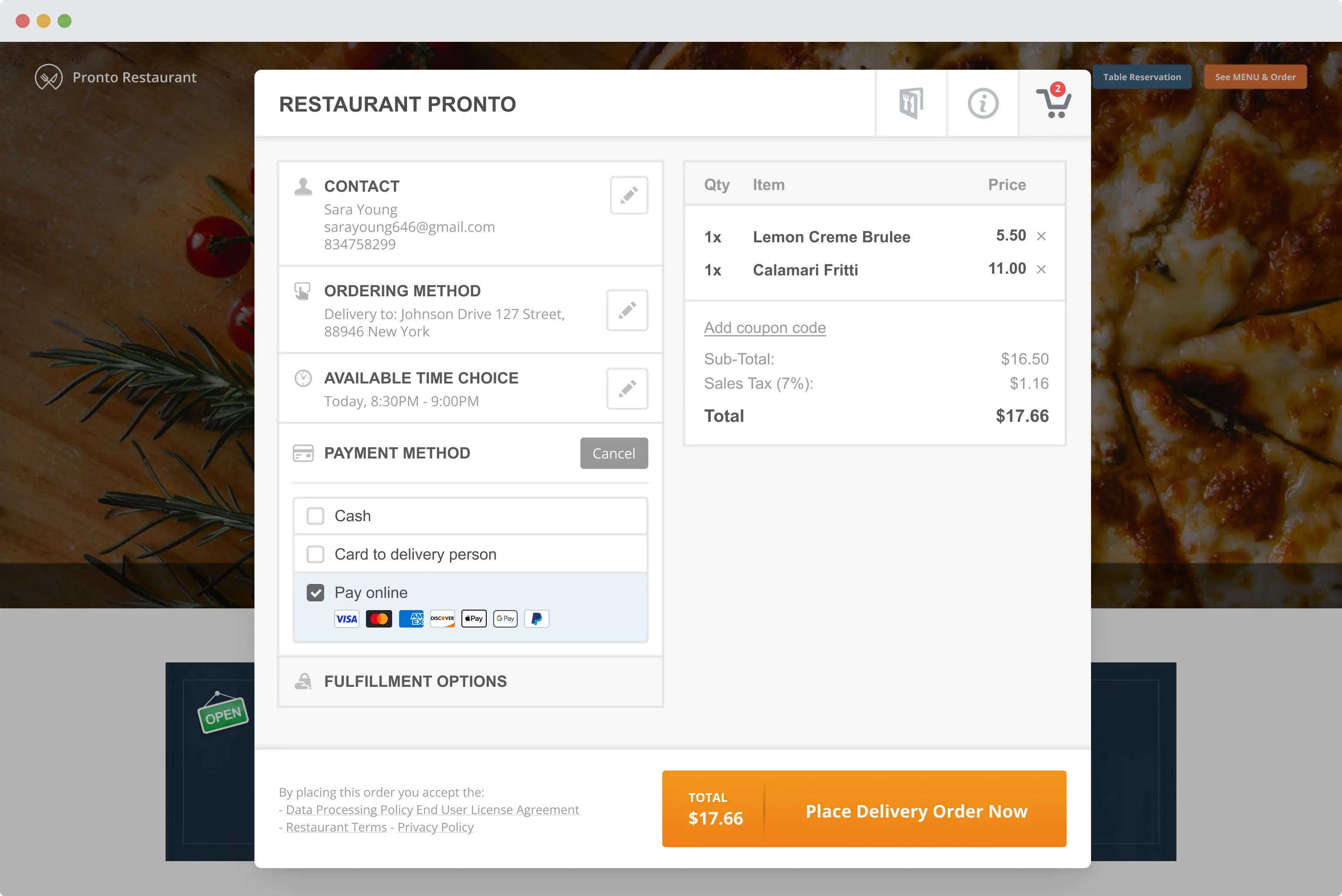 pre order food online with online payment