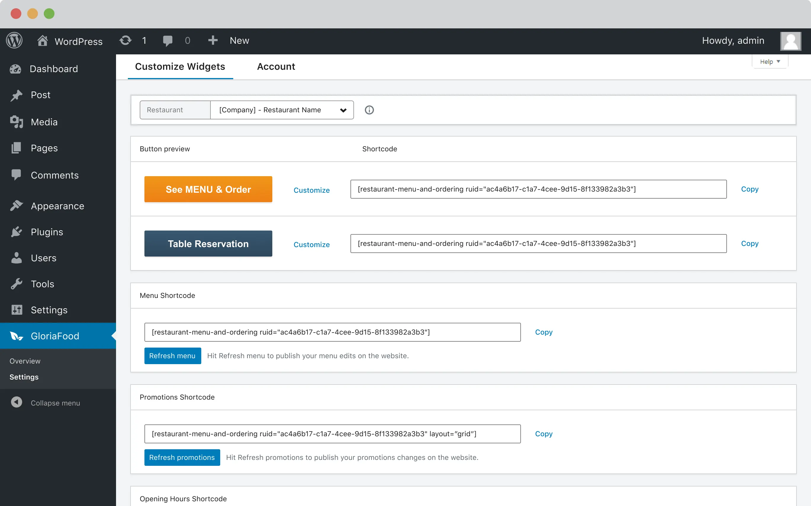 Publish the wordpress restaurant online ordering plugin