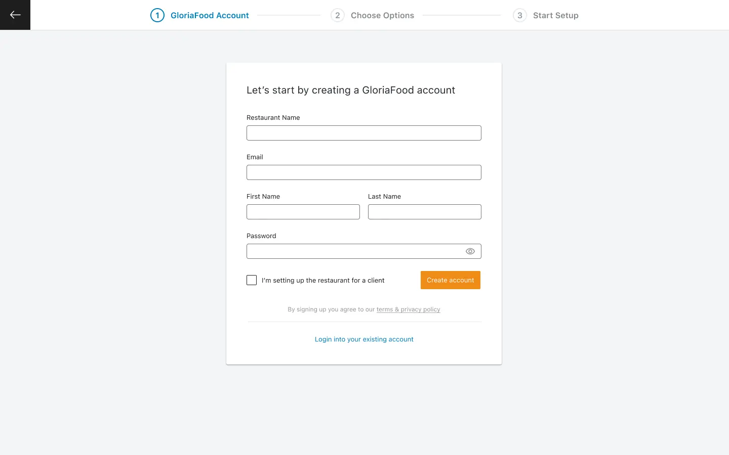 restaurant plugin wordpress - the signup stage
