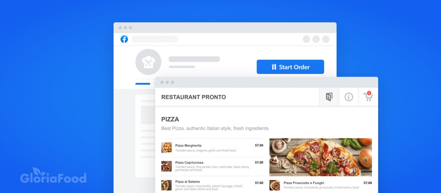 Facebook food ordering system for restaurants free only with GloriaFood