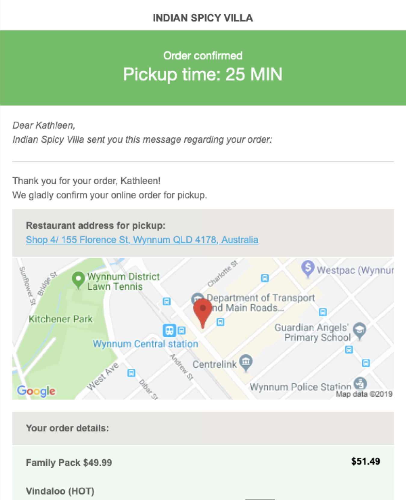 online food ordering system with email confirmation
