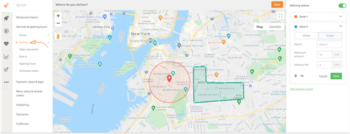 food delivery business areas