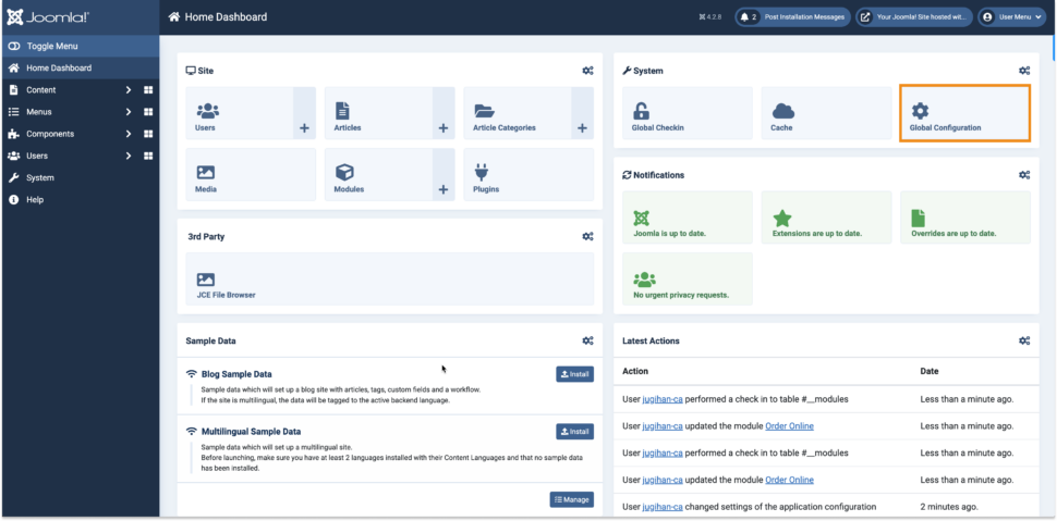 Joomla Global Configuration