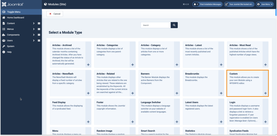 Select Joomla Custom Module