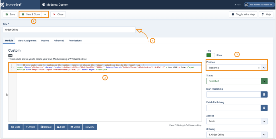 Create the html module in Joomla