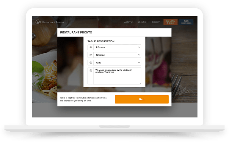 Online restaurant booking system with table reservations