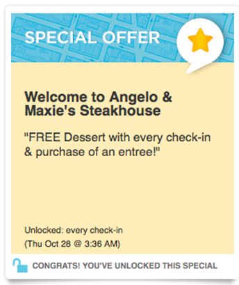 Angelo & Maxie’s Steakhouse & Special Foursquare Promotion