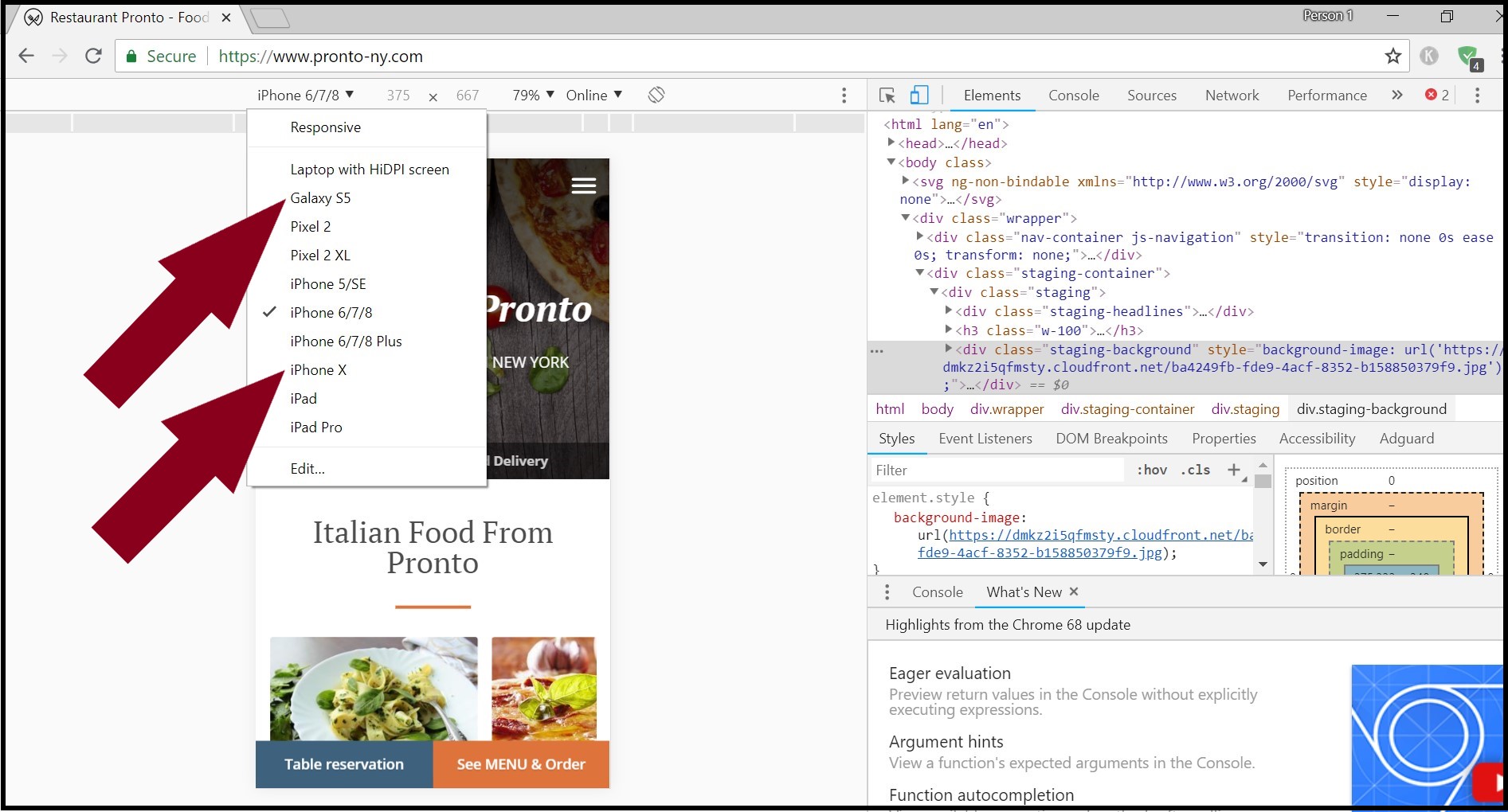 restaurant SEO tips: you can easily check how your website is displayed on the screen of various smartphones and laptops