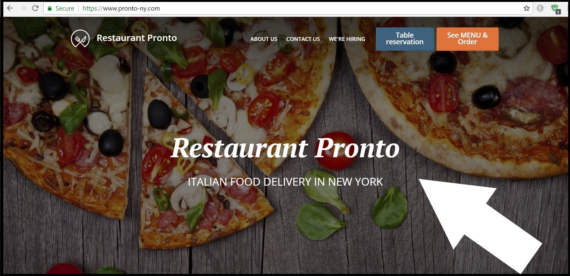 restaurant SEO tactics: centered headline, easy to spot on the page