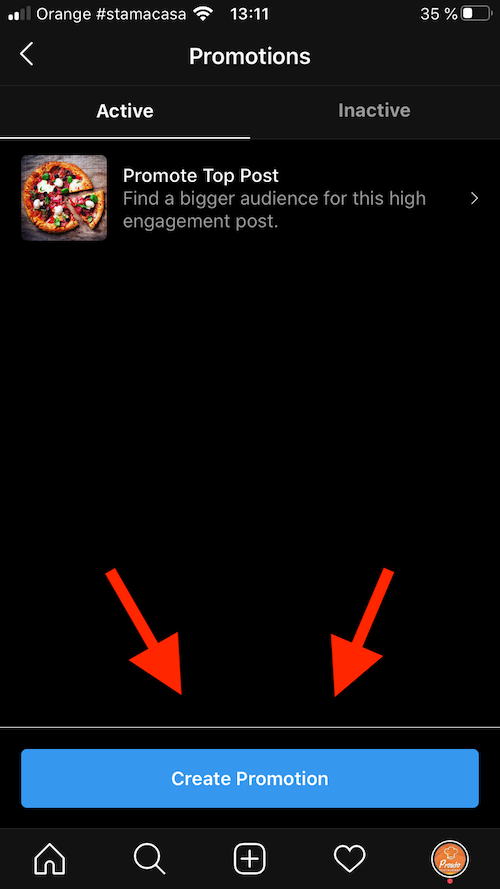create promotion instagram button