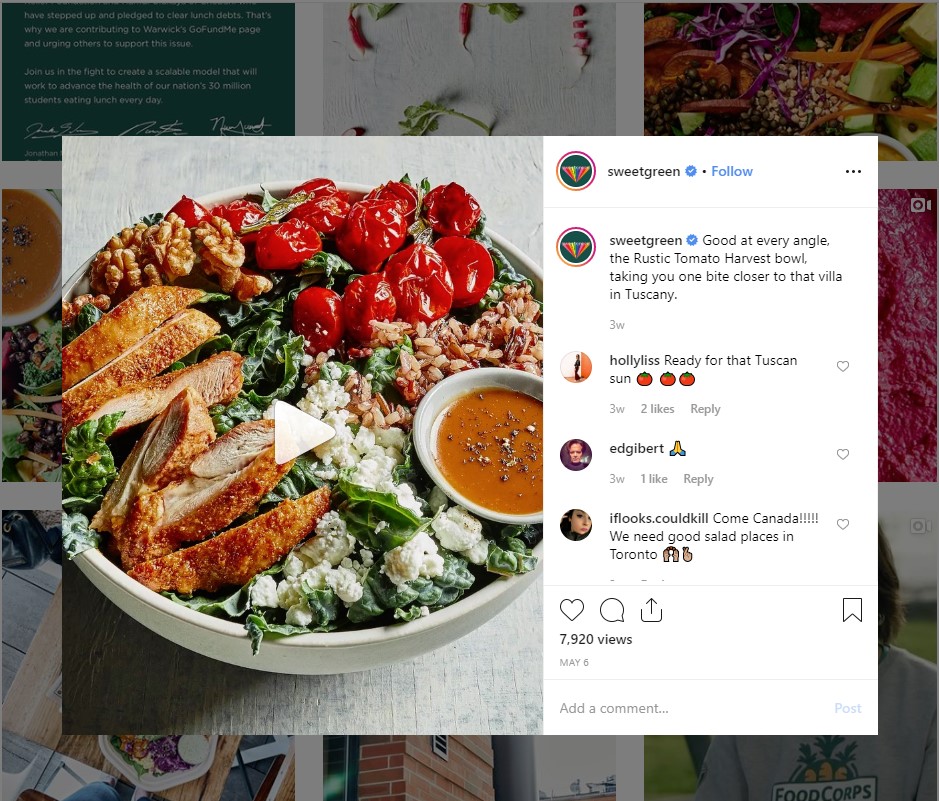 restaurant instagram marketing tips: salad captions for instagram on the sweetgreen instagrams