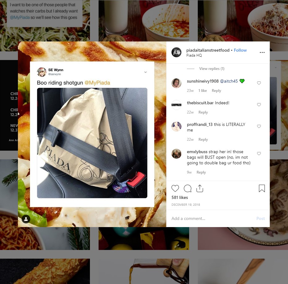 restaurant instagram marketing tips: Piada Italian Street Food Instagram