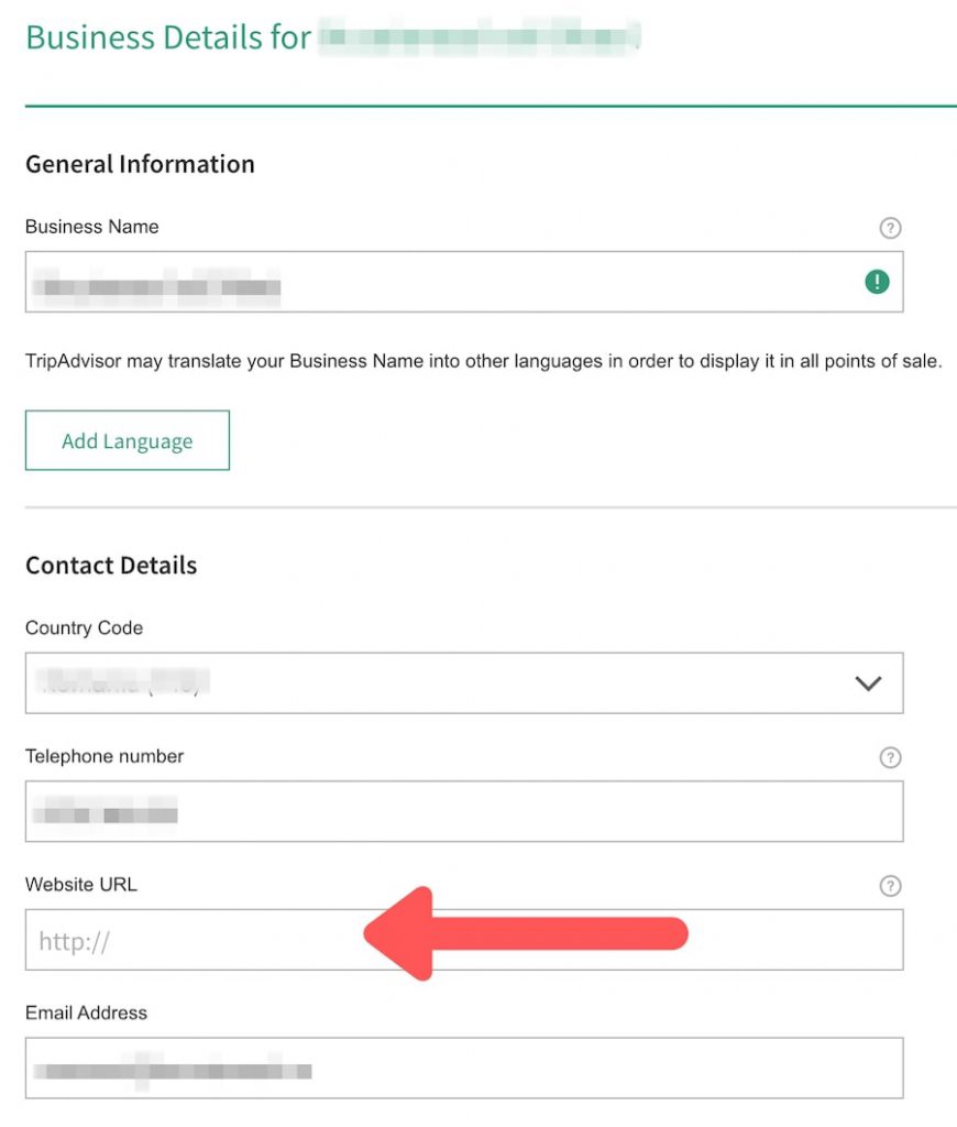 add website to tripadvisor listing