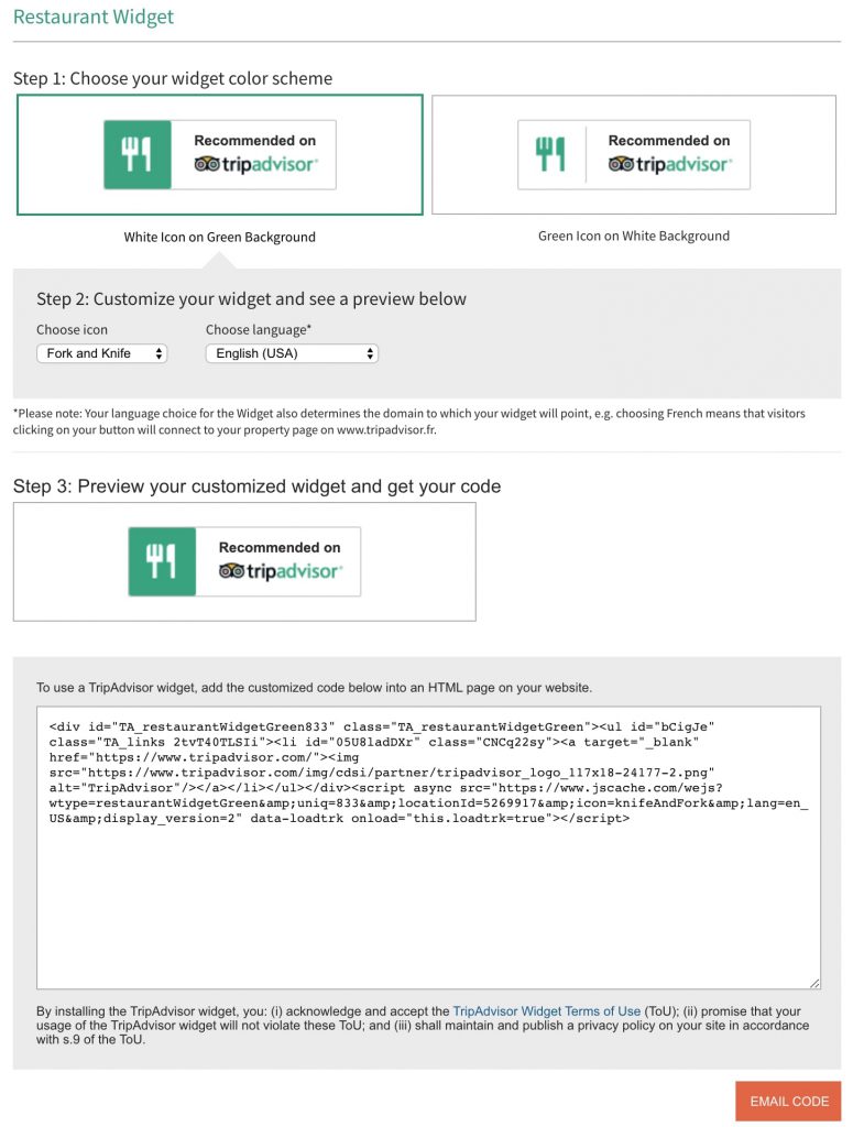 tripadvisor customize restaurant widget