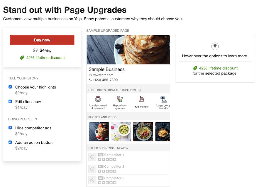 upgrade your yelp business page