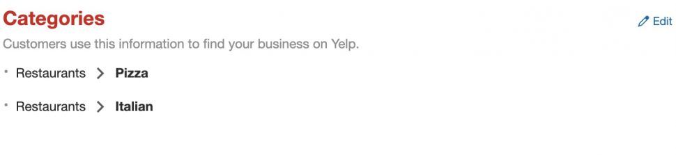 yelp restaurants categories