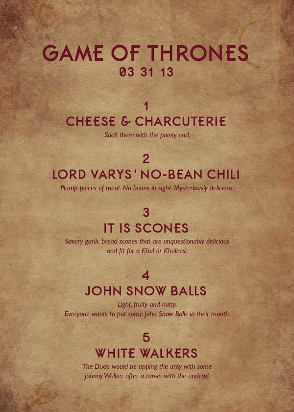 game of thrones themed menu
