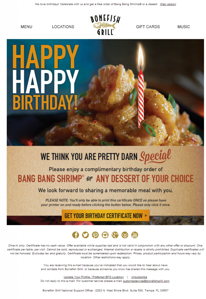 birthday email marketing campaign for restaurant