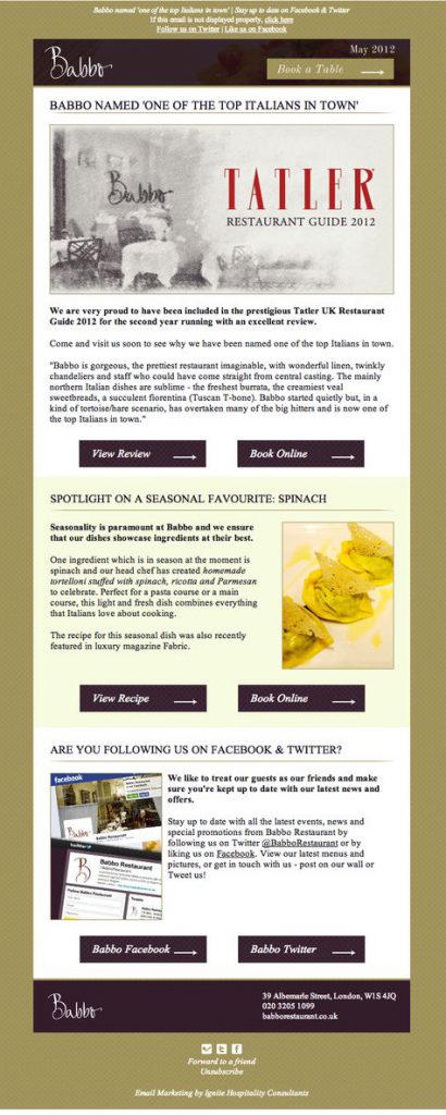 blog updates restaurant email