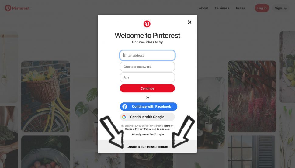 Pinterest for restaurants sign up