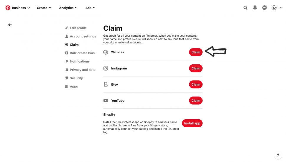 claim pinterest website
