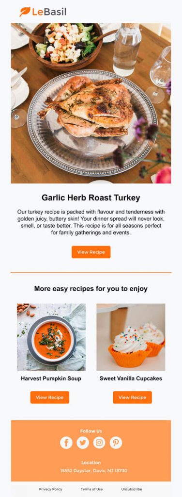 restaurant email marketing - recipes