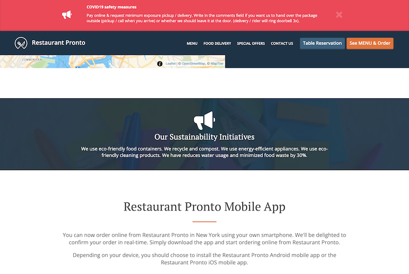 restaurant website announcements