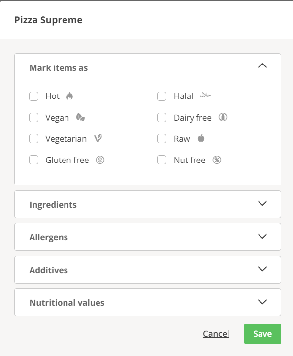 personalize different types of menus in restaurants with menu icons