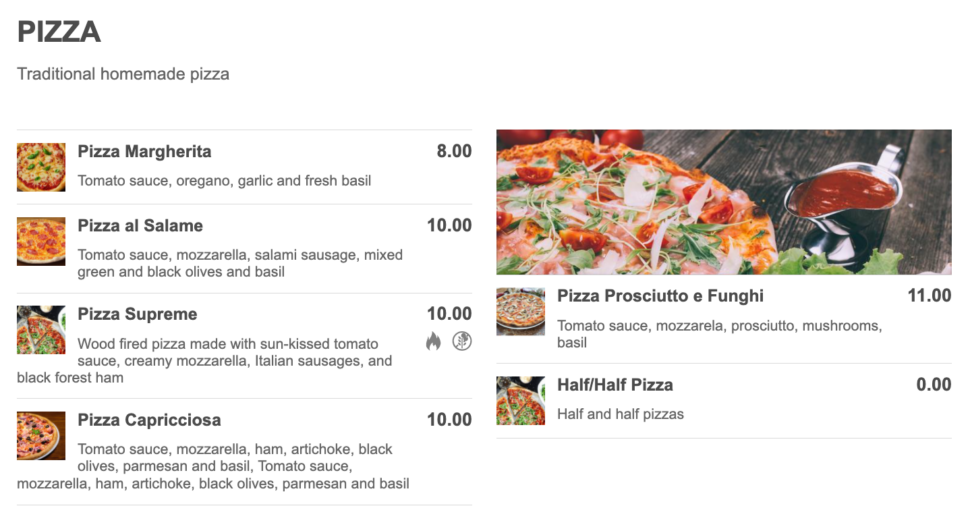 how to create a pizza menu