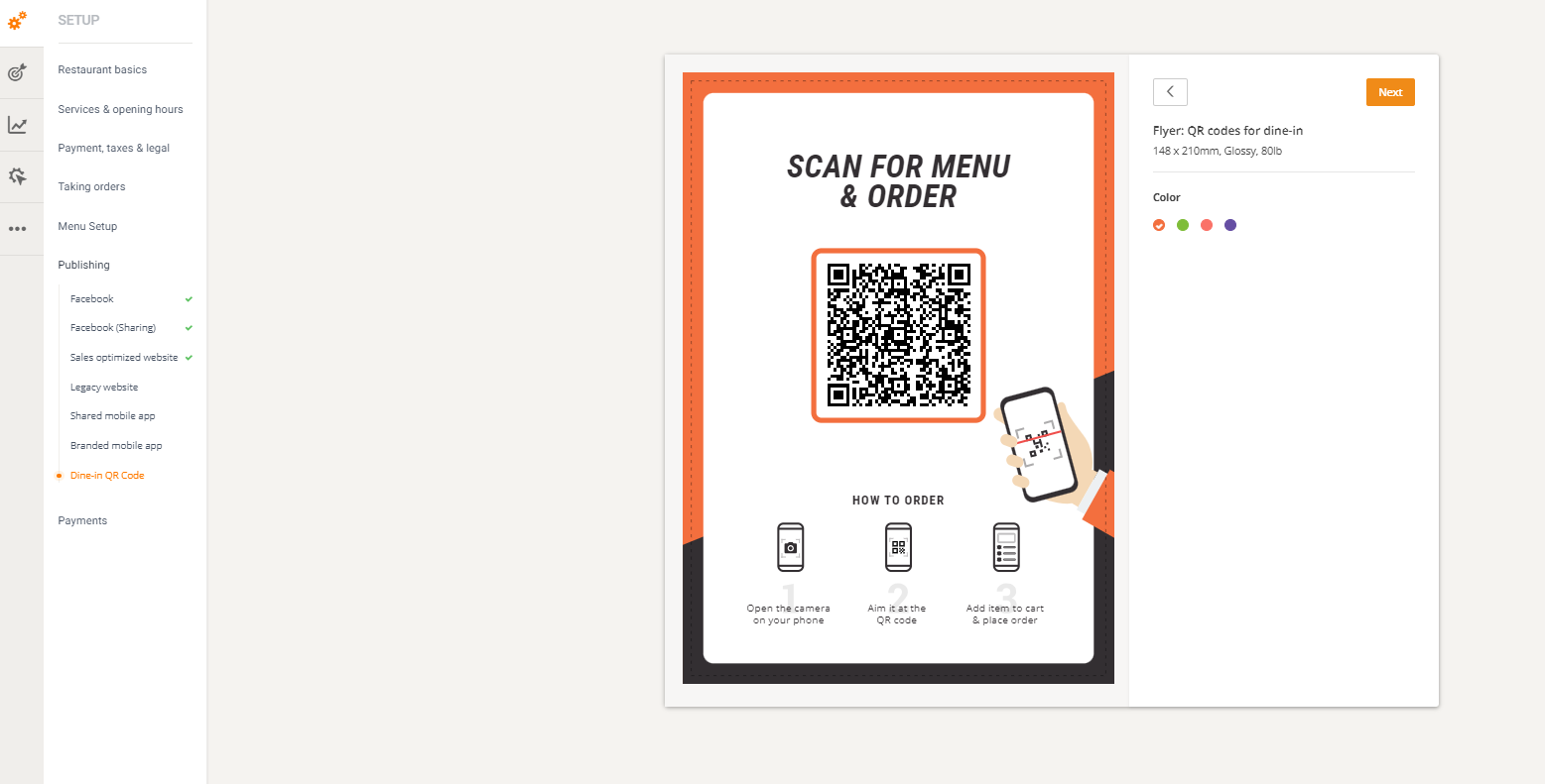 qr code flyer for contactless ordering