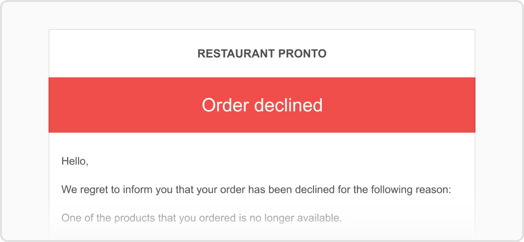 order rejected with reason