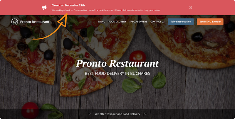 holiday marketing for restaurants: add a closing notice to your website