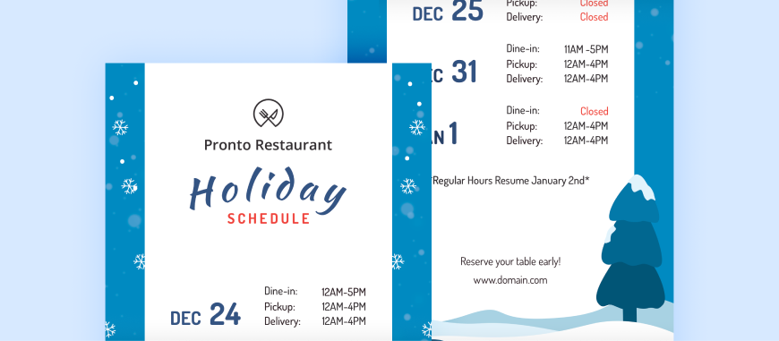 restaurant holiday schedule template