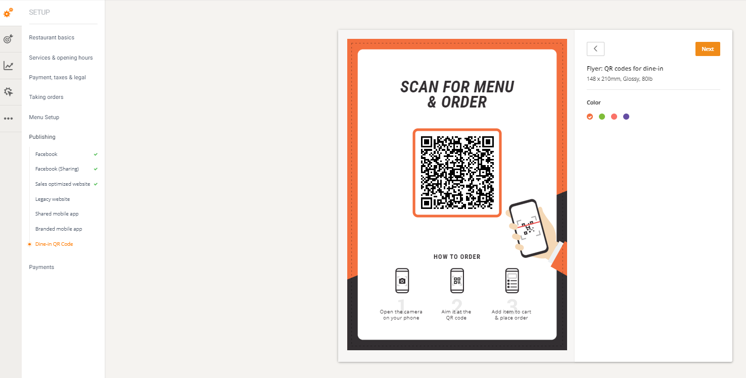 enable tableside ordering with a QR code menu